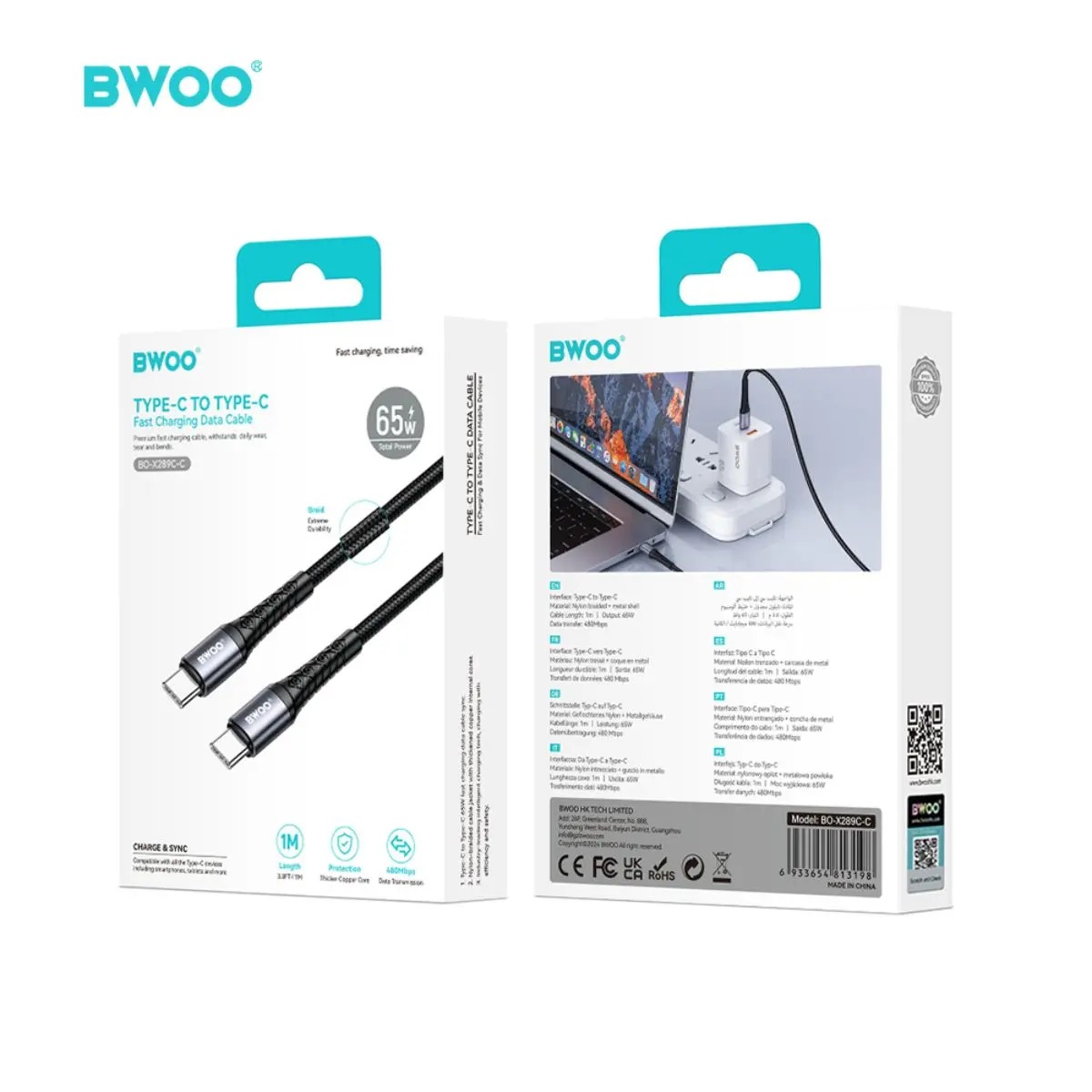 BWOO USB C to C Cable 1M Braided 60 W - view 6